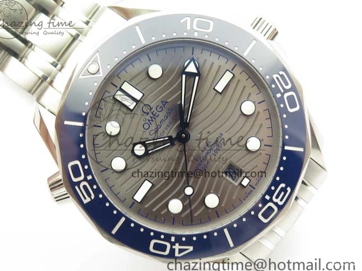 0113 Effortless 2018 Seamaster Diver 300M OMF Best Edition Blue Ceramic Gray Dial on SS Bracelet A8800 (Black Balance Wheel) 7958